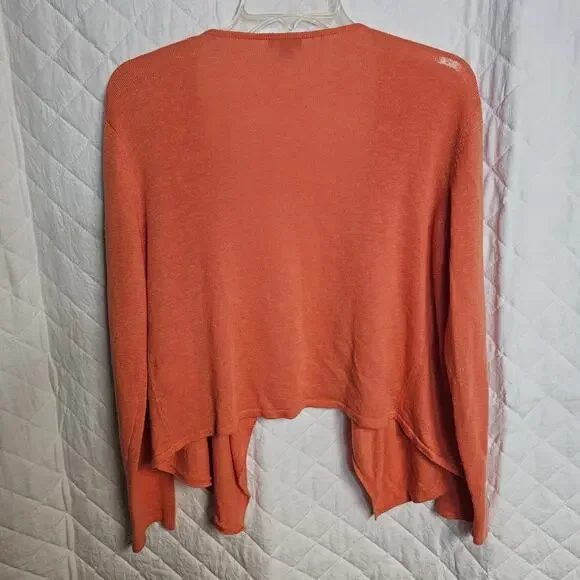J Jill Linen Blend Cardigan Sweater Open Front Coral Orange Long Size Small 4-6 - Picture 4 of 7